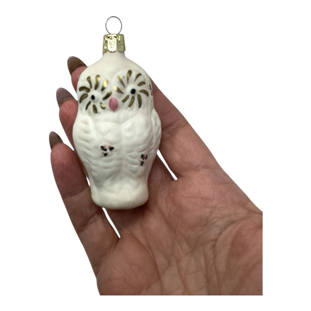 German? Opaque White Snow Owl Glass Christmas Ornament 3.5"